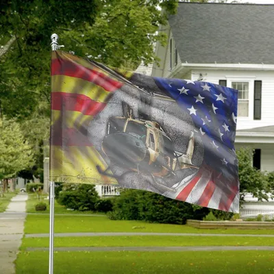 Military Vietnam Veteran Huey Helicopter Lest We Forget Honor Double-Sided Flag Horizontal House Flag
