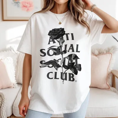 Anti Social Social Club Hell O Rose T-Shirt Black Graphic Rose Print Unisex Streetwear T-Shirt Trendy Fashion Swear