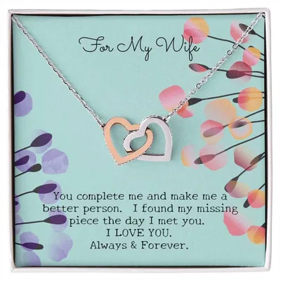Gift For My Wife - Entwined Hearts Pendant Necklace - You Complete Me - Embellished W Sparkling Cz Stone Interlocking Hearts Necklace