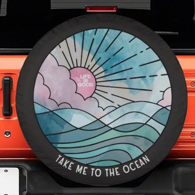 Take Me To The Ocean Spare Tire Cover, Watercolor Waves Design, Coastal Beach Wheel Cover For Sea Lovers Spare Tire Cover