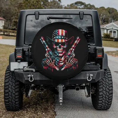 Red White Blue Skeleton Spare Tire Cover, American Flag Patriotic Design, Merica 4th Of July Style, Waterproof Uv Protection Wheel Cover, Universal Fit Spare Tire Cover