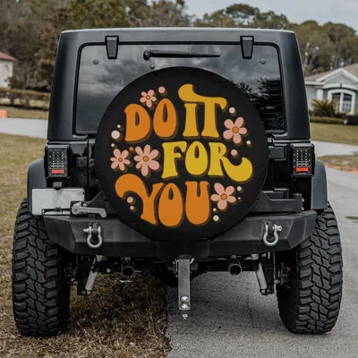 Groovy Do It For You Spare Tire Cover Retro Floral Motivational Car Accessory Spare Tire Cover
