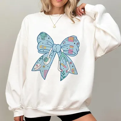 Nurse Coquette Bow Sweatshirt Nurse Bow Sweatshirt Coquette Bow Stethoscope Sweatshirt For Nurses Sweatshirt Gift For Nurse Gift For Her Women