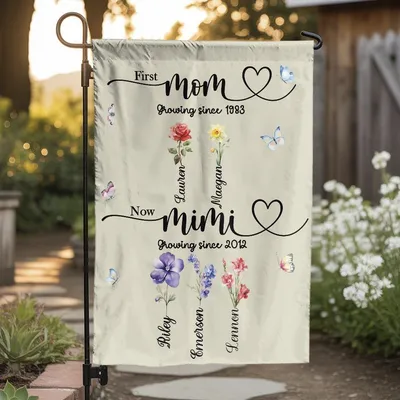 Floral Family Garden Flag – Custom Mom To Mimi Growing Since Yard Decor Vertical Garden Flag