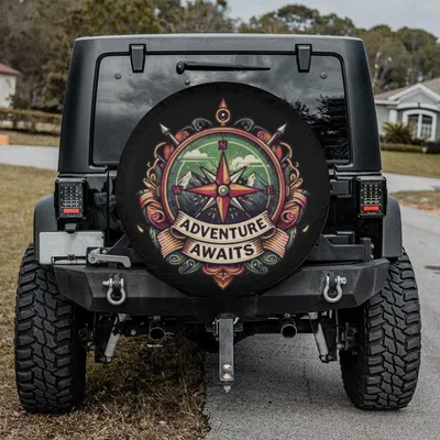 Bronze Compass Tire Cover, Vintage Metal Compass Rose Design, Adventure Travel Off-Road Spare Tire Cover Spare Tire Cover