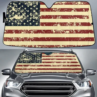 Old Scratched Vintage American Flag Royalty Printed Car Sun Shade Cover Auto Windshield PrintSyde
