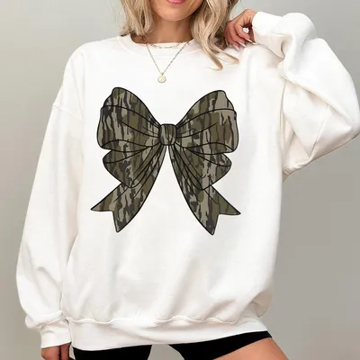 Camo Coquette Bow Duck Hunting Sweatshirt Old School Camo Girls Camo Sweatshirt Cotton All Sizes Colors For Men And Women