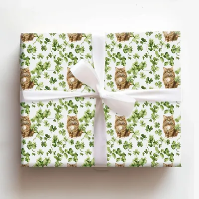 Shamrocks and Paws - Gift Wrap for Christmas, Holidays Wrapping Paper, Christmas Wrapping Paper