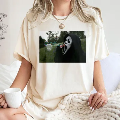New Collection For Women Funny Ghost Face Bubble T-Shirt Cute Spooky Scream Mask Blowing Bubbles Graphic