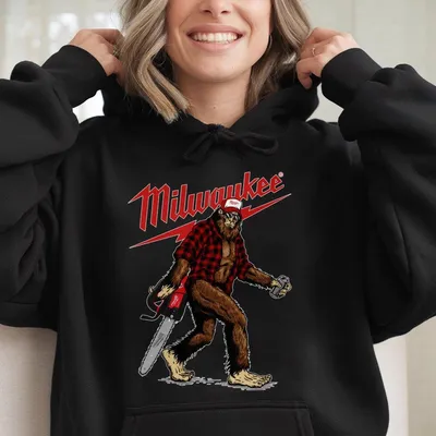 Milwaukee Bigfoot Double-Sided Hoodie For Mens – Funny Chainsaw Graphic Hoodie, Milwaukee Fan Hoodie, Men Graphic Hoodie - Menswear Top