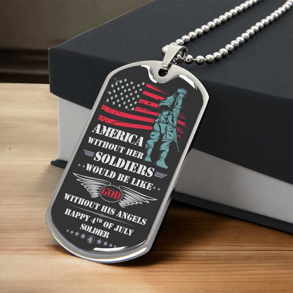 For The Soldier - 4Th Of July Dog Tag With Military Ball Chain - Army Tag Necklace, Dog Tag