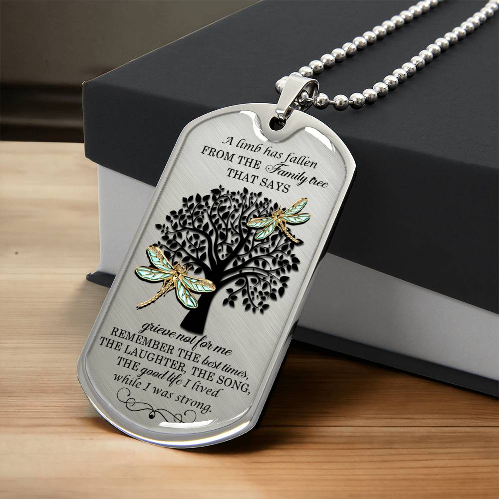 Gem Dragonflies On Tree Of Life Luxury Dog Tag Necklace With Back Engraving - Army Tag Necklace, Dog Tag