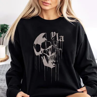 Youngla Skull Graphic Sweatshirt Unisex Soft Sweatshirt Daily Wear Perfect For Dark Alternative Fashion Styles