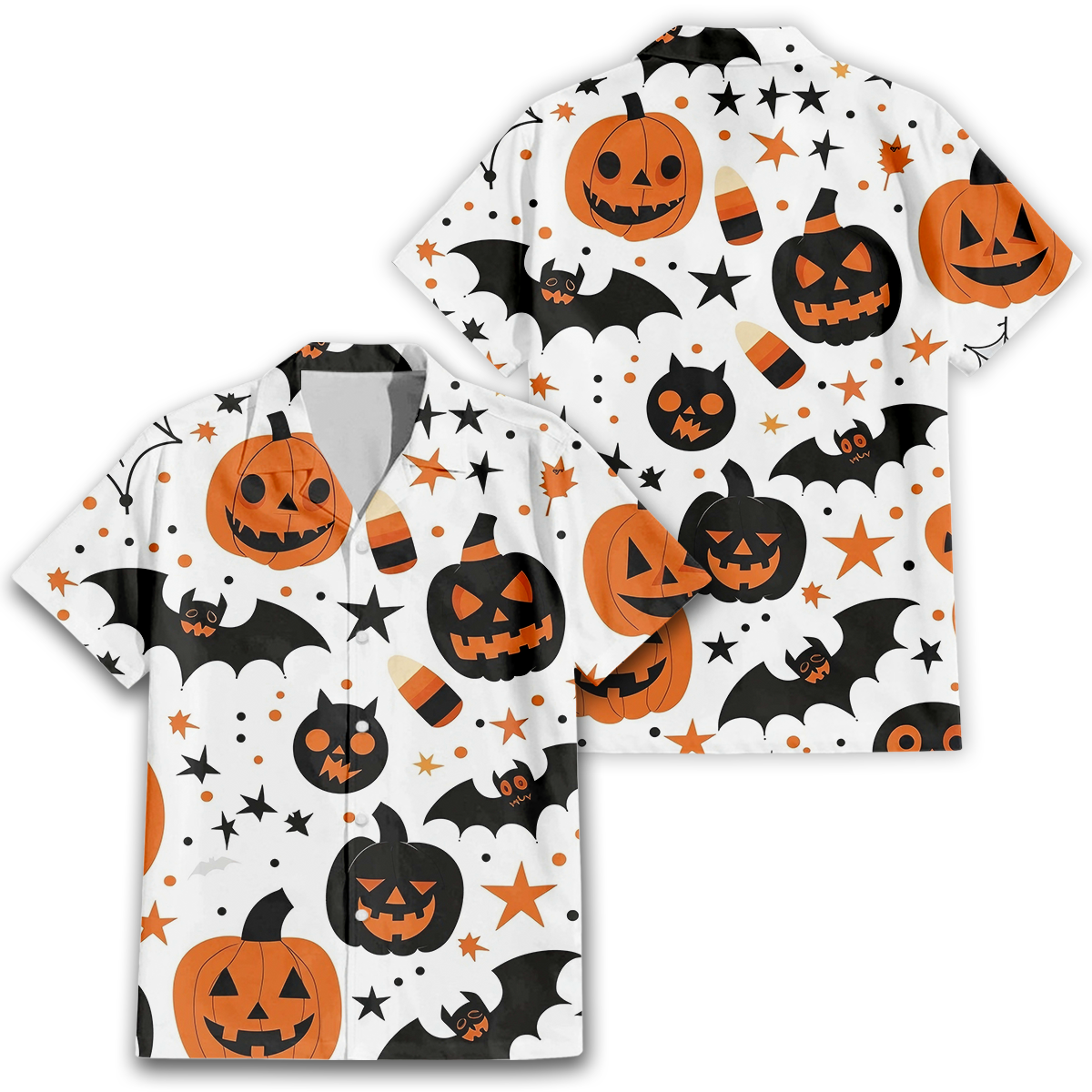 Halloween Party Shirt - Seamless Pumpkins, Bats and Stars