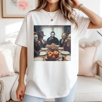 Vintage 90s Halloween Movie Characters T-Shirt T-Shirt Halloween Party T-Shirt Spooky Season Thanksgiving