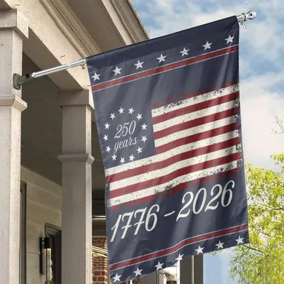 250 Years House Flag, Vintage American Flag Design, 1776–2026 Anniversary, Distressed Texture With 13 Stars Vertical House Flag