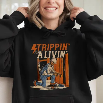 Strippin For A Livin Electrician Graphic Hoodie Workwear Hoodie For Tradesmen Funny Job Humor Apparel Trendy Gift For Work