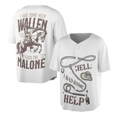 Wallen Malone I Had Some Help Jersey, Cowboy Horse Lasso Art, Country Music Fan Apparel, Western Gift Baseball Jersey