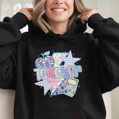 Boho Brushstroke Teacher Floral Coquette Bow Hoodie, Teach Love Inspire Hoodie, Retro Teaching Life Gift