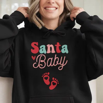 Santa Baby Christmas Pregnancy Announcement T Shit Cute Holiday Maternity Hoodie, Baby Reveal Outfit For Expecting Mom, Cozy Winter Top