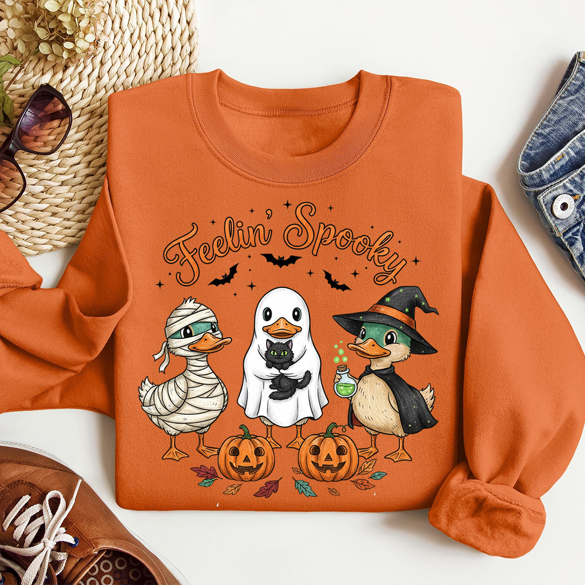 Feelin’ Spooky Sweatshirt - Cute Halloween Ducks
