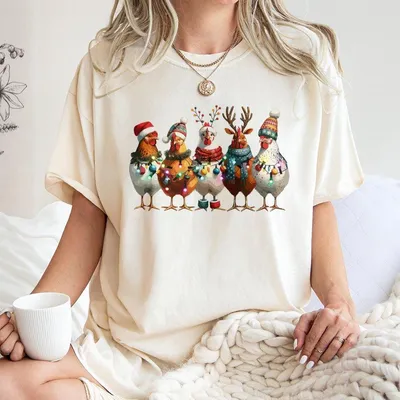 Christmas Chickens T-Shirt,Funny Christmas Chicken T-Shirt,Xmas Gift,Christmas Farm T-Shirt,Farm Lover Gift