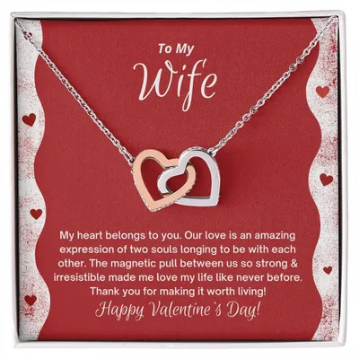 To My Wife - My Heart Belongs To You - Happy Valentine'S Day Interlocking Hearts Necklace