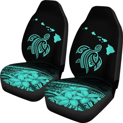 Hawaii Map Plumeria Polynesian Turquoise Turtle Car Set Covers