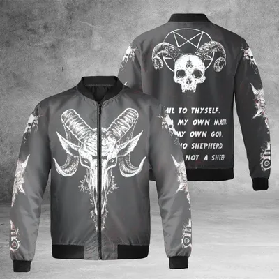 Hail To Thyself Bomber Jacket, Baphomet Skull Occult Gear, Ideal For Gothic Aesthetic, Metal Concerts, And Statement Wear Bomber Jacket