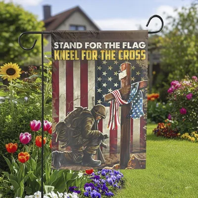 Veteran Flag, Veteran Kneeling Cross American Flag Stand For The Flag Kneel For The Cross Vertical Garden Flag