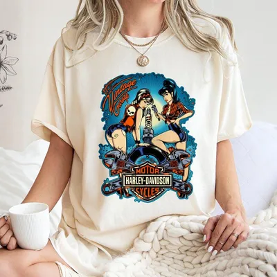 The Vintage Garage Harley Motorcycle Pin Up T-Shirt Retro Harley Davidson Style T-Shirt Graphic T-Shirt Unisex T-Shirt Gif For Him