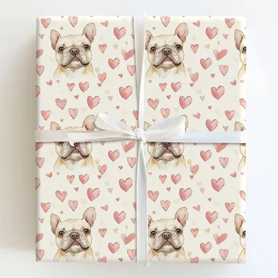 Tan Frenchie Valentine - Gift Wrap for Christmas, Holidays Wrapping Paper, Christmas Wrapping Paper