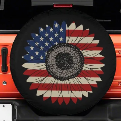 Sunflower Spare Tire Cover, Red White Blue Sunflower Wheel Cover, Unique Spare Tire Covers With Backup Camera Hole, Car Accessories Women Spare Tire Cover