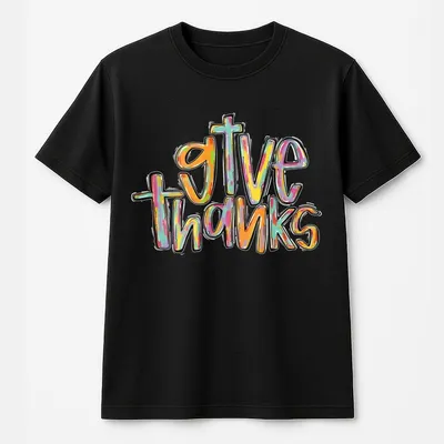 Colorful Brushstroke Give Thanks Jesus Cross T-Shirt, Thankful Grateful Blessed Coquette Pumpkin