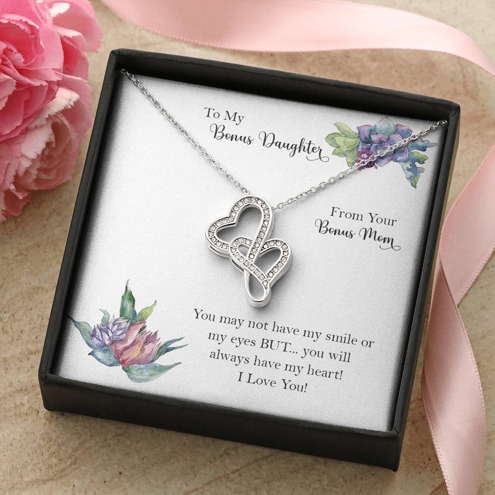 Bonus Daughter From Bonus Mom No Dna But You Have My Heart 9 Double Hearts Necklace
