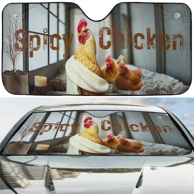 Car Sunshade, Funny Spicy Chicken Design, Hilarious Farm Animal Theme, Keeps Car Cool And Blocks Heat And Uv Rays Car Sunshade