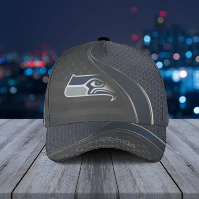 Baseball Cap Seattle Seahawks Honeycomb Texture With Flag And Curved Metallic Border Baseball Cap