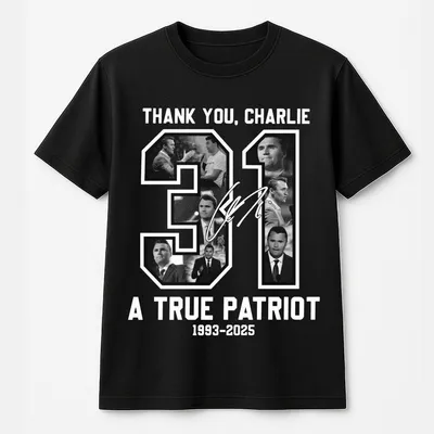 Charlie 31 Patriot T-Shirt, Front Freedom Print , Back Tribute Design With Number 31 And Portrait Collage ,Cozy Unisex T-Shirt