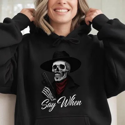 Glock Say When Doc Holliday Hoodie, Tactical Apparel, Full Colour Graphic, 90s Vintage Style