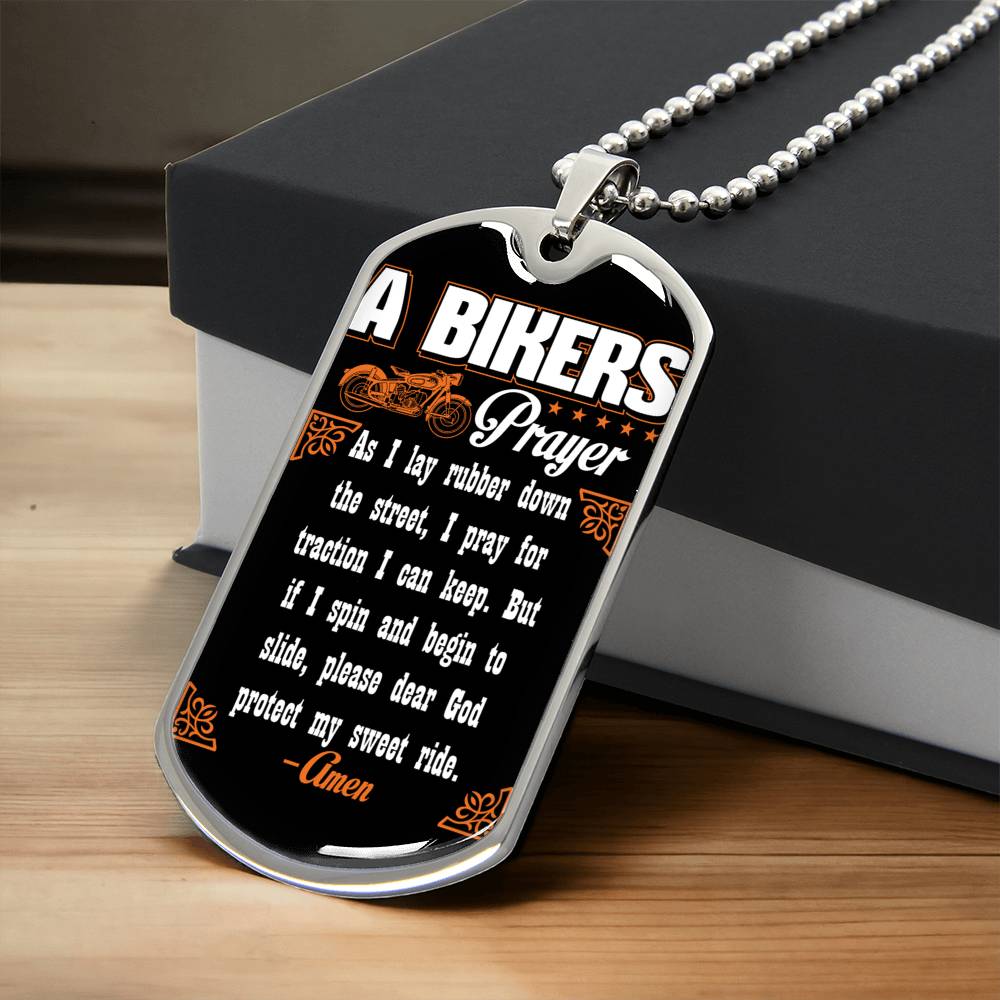 Bikers Prayer Dog Tag - Army Tag Necklace, Dog Tag