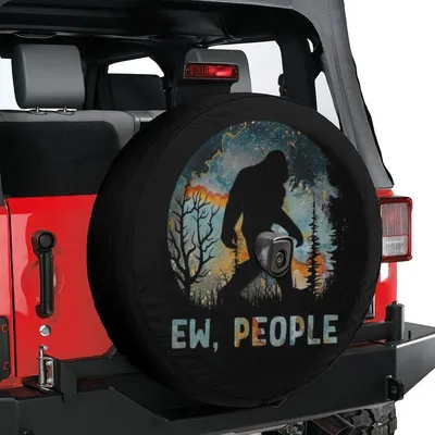 Funny Bigfoot Introvert Spare Tire Cover, Sasquatch Forest Retreat Graphic, Weatherproof Universal Fit Spare Tire Cover
