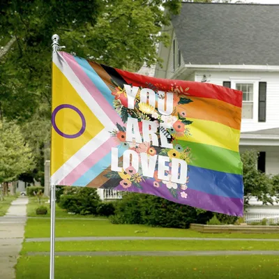 You Are Loved Horizontal House Flag, Intersex Progress Pride Flag, Floral Design, Lgbtq+ Banner Horizontal House Flag