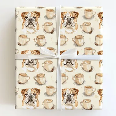 Coffee Day with the Bulldog - Gift Wrap for Christmas, Holidays Wrapping Paper, Christmas Wrapping Paper