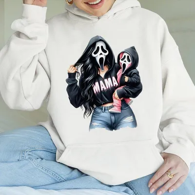 Halloween Ghostface Mom And Baby Hoodie Trendy Halloween Hoodie Unisex Graphic Hoodie