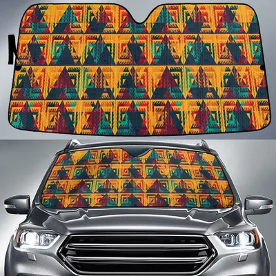 Yellow Tribal Triangle Psychedelic Colors Art Geometric Pattern Car Sun Shades Cover Auto Windshield PrintSyde