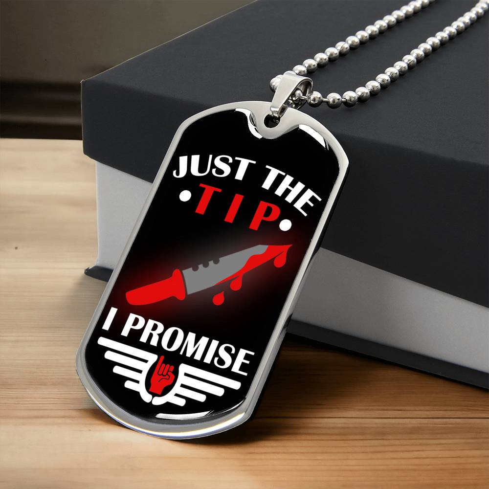 Just The Tip Knife Ball Chain Pendant - Army Tag Necklace, Dog Tag