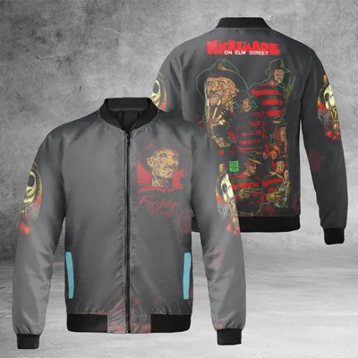 Freddy Krueger Windproof Bomber Jacket, A Nightmare On Elm Street Horror Design, Retro Halloween Streetwear Bomber Jacket