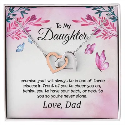To My Daughter Your Never Alone Interlocking Hearts Necklace Love Dad