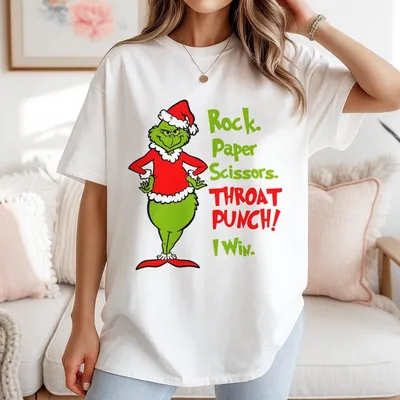 Rock Paper Scissors Throat Punch I Win Christmas T-Shirt Retro Funny Holiday Jumper Vintage Green Character Xmas