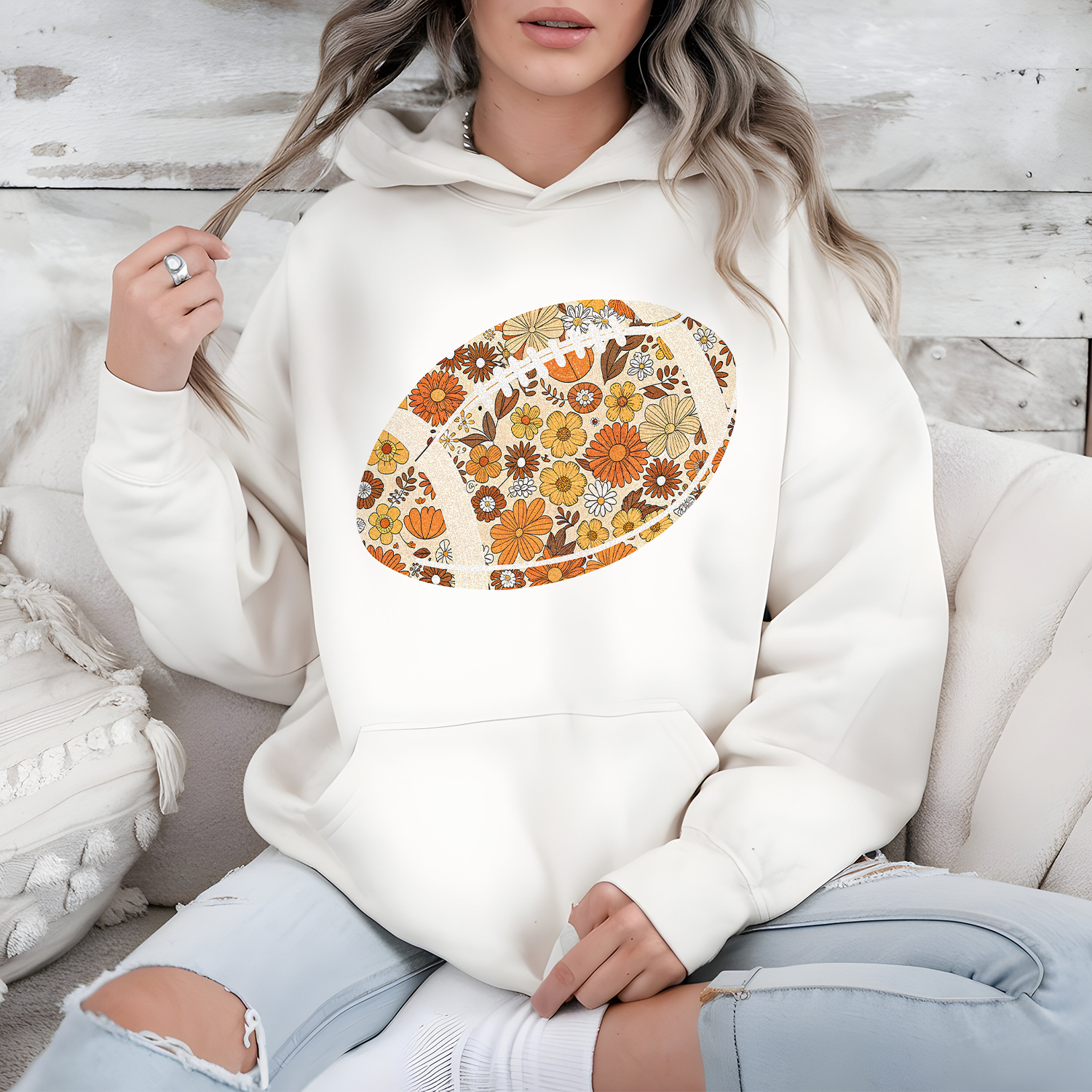 Vintage Retro Floral Football Hoodie